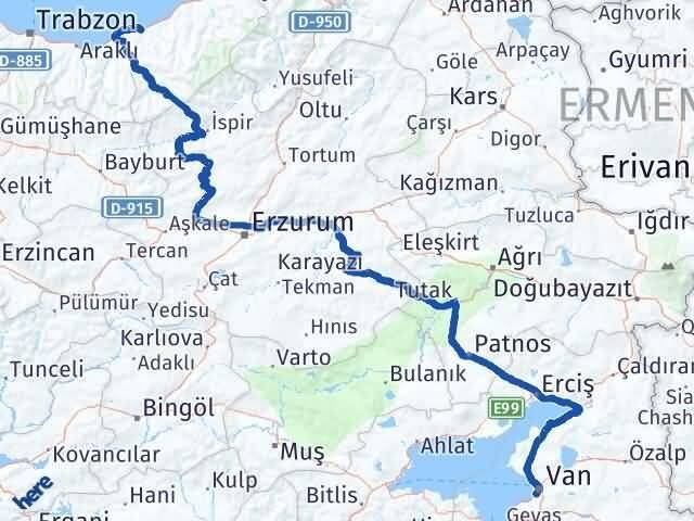 Rize Edremit Van Arası Kaç Km - Yol Haritası