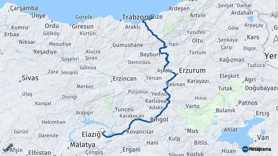 Rize Elazığ Arası Kaç Saat? Yol Haritası, Yakıt, Rota ve Mesafe Hesaplama Rize Elazığ Arası Kaç Km? Kaç Saat? Yol Haritası