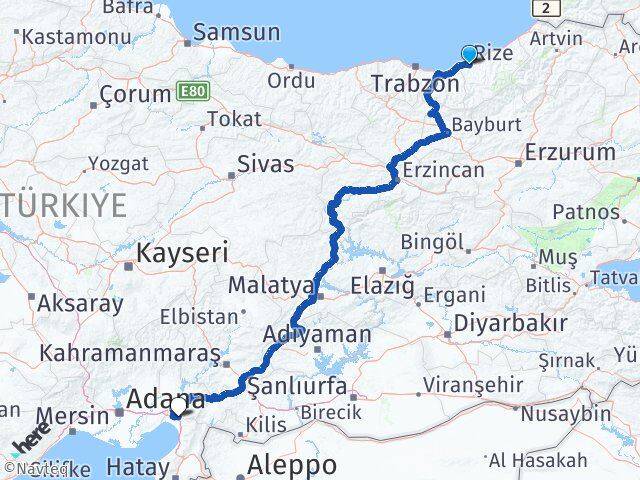Rize Erzin Hatay Arası Kaç Km - Yol Haritası