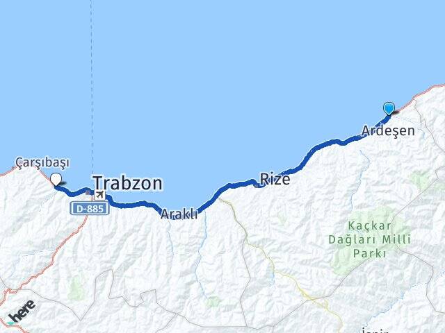 Rize Fındıklı Akçaabat Trabzon Arası Kaç Km - Yol Haritası