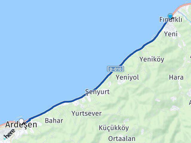 Rize Fındıklı Ardeşen Arası Kaç Km - Yol Haritası