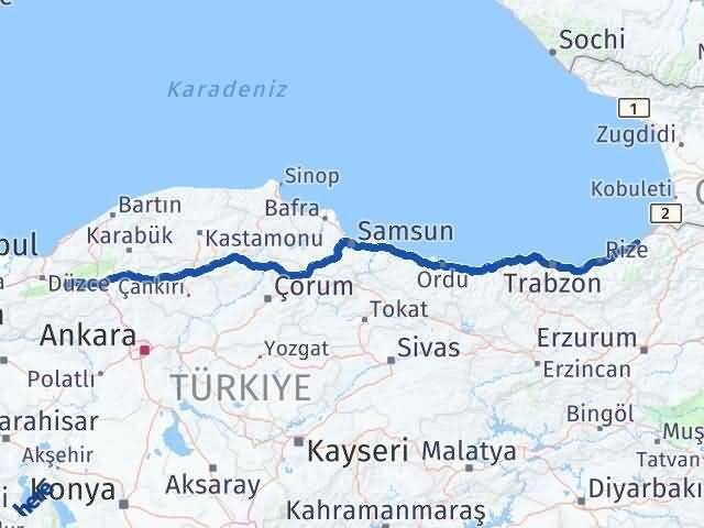 Rize Fındıklı Bolu Arası Kaç Km - Yol Haritası