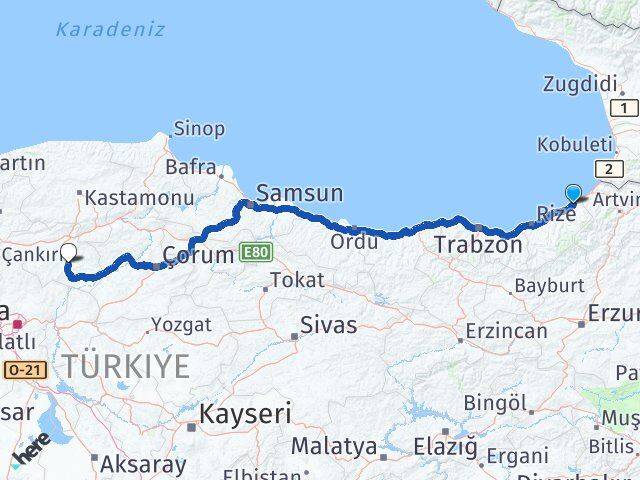 Rize Fındıklı Çankırı Arası Kaç Km - Yol Haritası