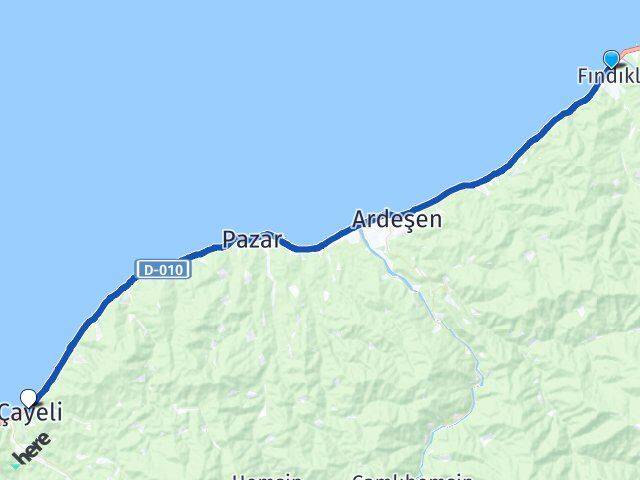 Rize Fındıklı Çayeli Arası Kaç Km - Yol Haritası