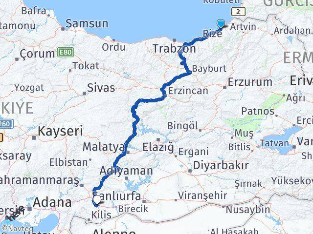 Rize Fındıklı Gaziantep Arası Kaç Km - Yol Haritası