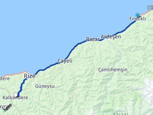 Rize Fındıklı Kalkandere Arası Kaç Km - Yol Haritası