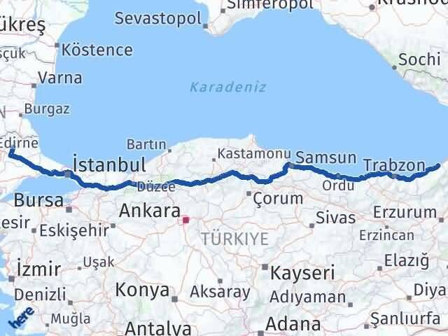 Rize Fındıklı Kırklareli Arası Kaç Km - Yol Haritası