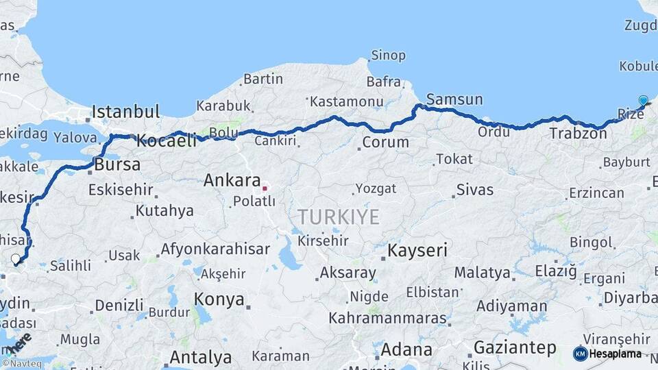 Rize Fındıklı Manisa Arası Kaç Km - Yol Haritası