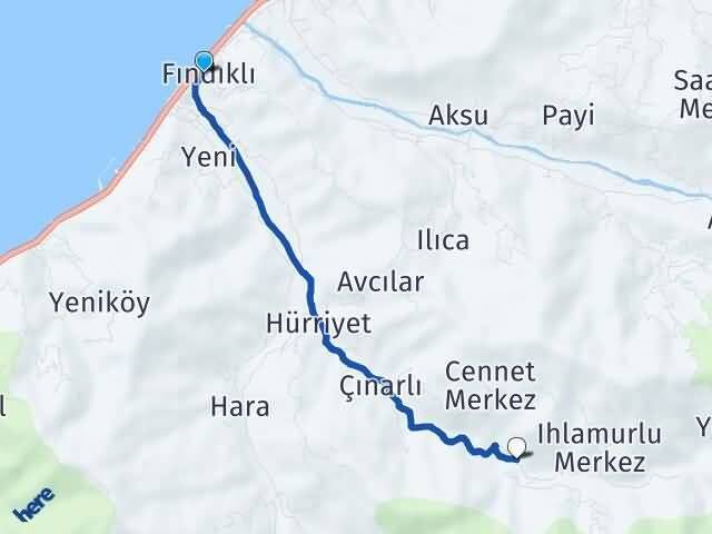 Rize Fındıklı Sulak Fındıklı Arası Kaç Km - Yol Haritası