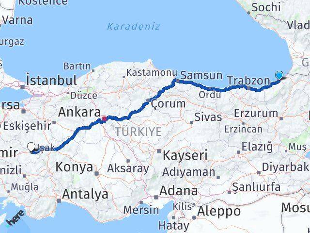 Rize Fındıklı Uşak Arası Kaç Km - Yol Haritası