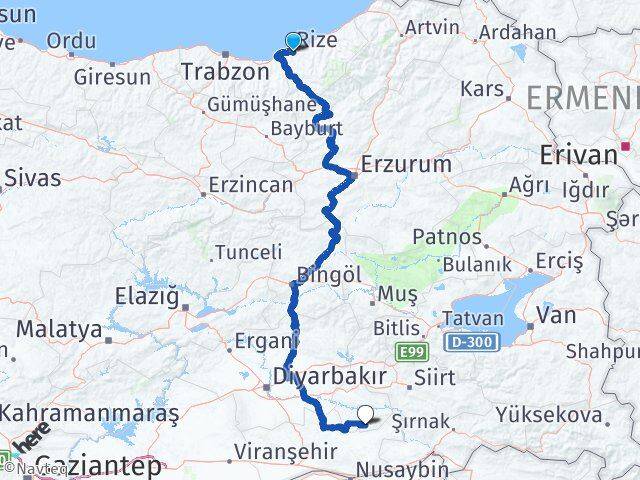 Rize Gercüş Batman Arası Kaç Km - Yol Haritası