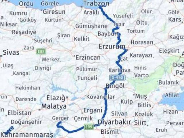 Rize Gerger Adıyaman Arası Kaç Km - Yol Haritası