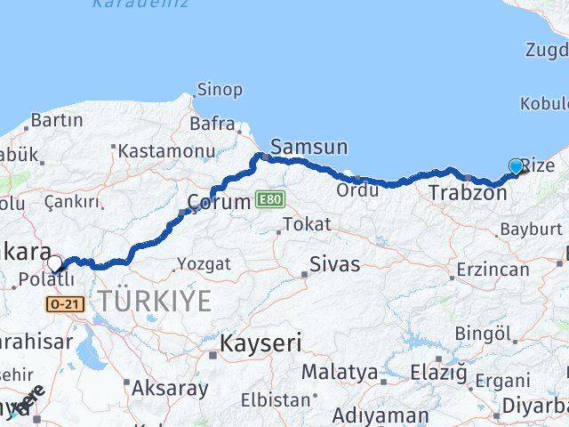 Rize Gölbaşı Ankara Arası Kaç Km - Yol Haritası