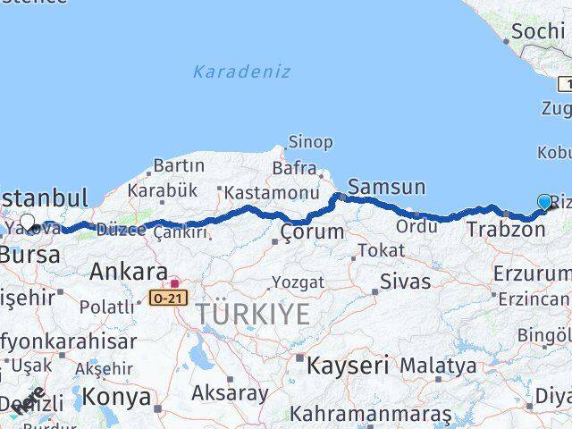 Rize Gölcük Kocaeli Arası Kaç Km - Yol Haritası