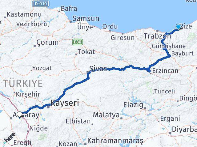 Rize Gülağaç Aksaray Arası Kaç Saat? Yol Haritası, Yakıt, Rota ve Mesafe Hesaplama Rize Gülağaç Aksaray Arası Kaç Km? Kaç Saat? Yol Haritası
