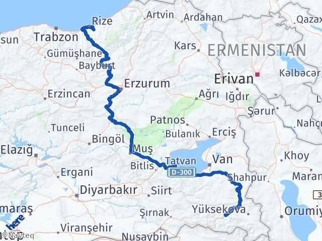 Rize Güneysu Hakkari Arası Kaç Km - Yol Haritası