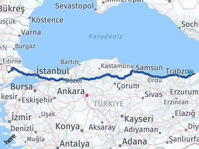 Rize Hayrabolu Tekirdağ Arası Kaç Km - Yol Haritası