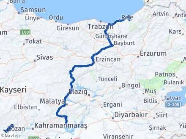 Rize Hemşin Adıyaman Arası Kaç Km - Yol Haritası