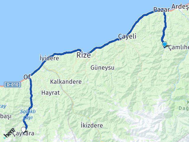 Rize Hemşin Çaykara Trabzon Arası Kaç Km - Yol Haritası