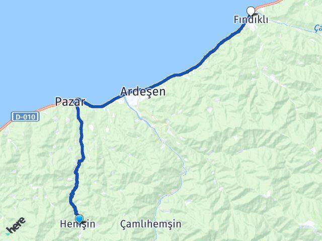 Rize Hemşin Fındıklı Arası Kaç Km - Yol Haritası
