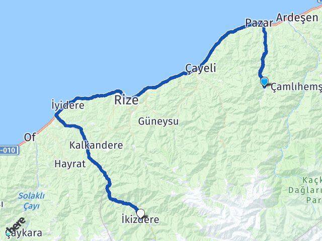 Rize Hemşin İkizdere Arası Kaç Km - Yol Haritası