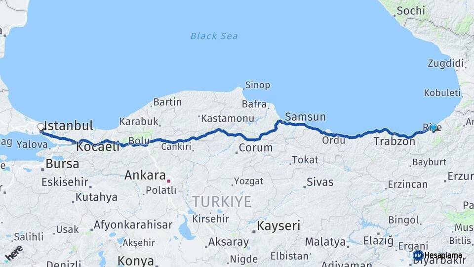 Rize Hemşin İstanbul Arası Kaç Km - Yol Haritası