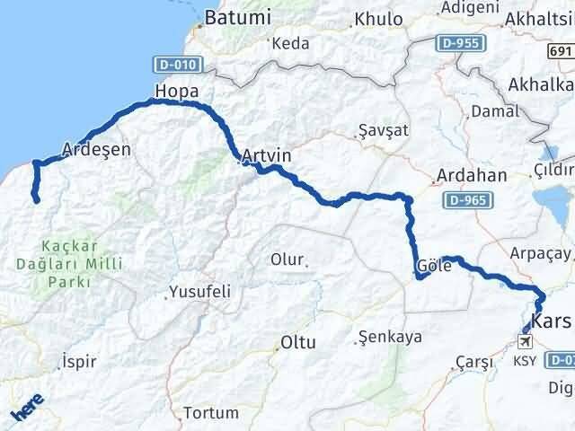 Rize Hemşin Kars Arası Kaç Km - Yol Haritası