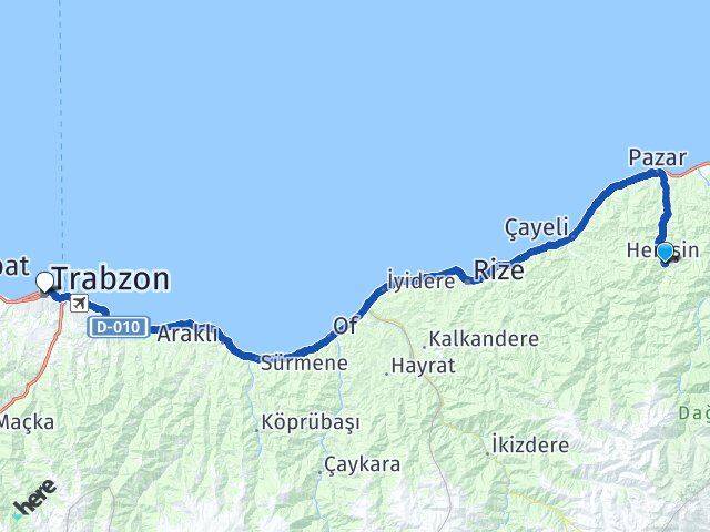 Rize Hemşin Trabzon Arası Kaç Km - Yol Haritası