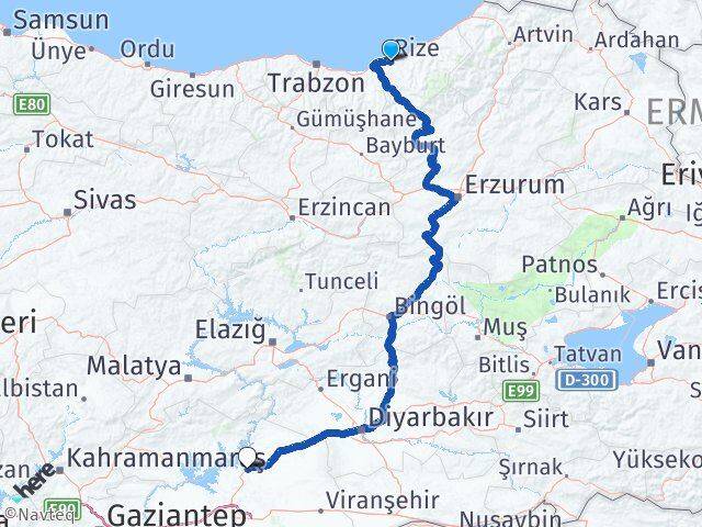 Rize Hilvan Şanlıurfa Arası Kaç Km - Yol Haritası