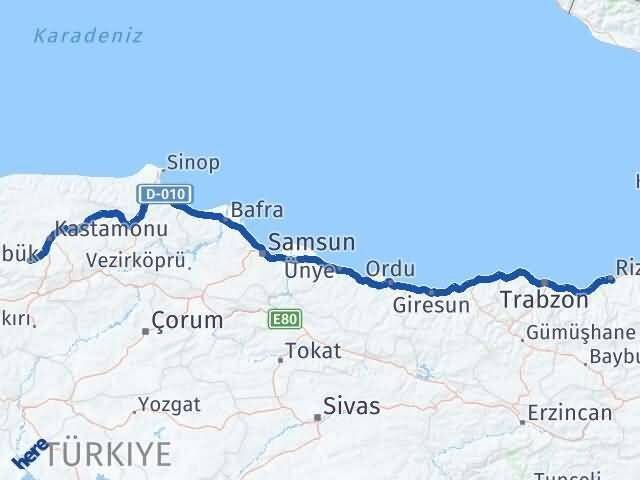 Rize İhsangazi Kastamonu Arası Kaç Km - Yol Haritası
