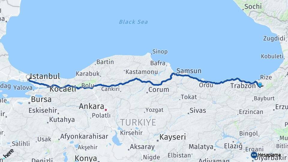 Rize İkizdere İstanbul Arası Kaç Km - Yol Haritası