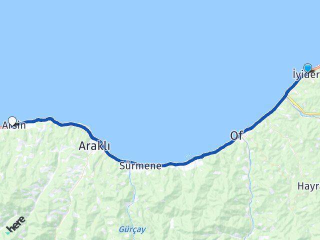 Rize İyidere Arsin Trabzon Arası Kaç Km - Yol Haritası
