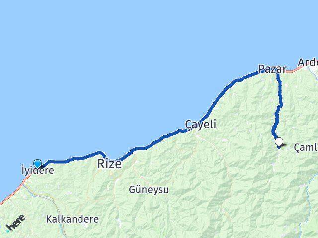 Rize İyidere Hemşin Arası Kaç Km - Yol Haritası