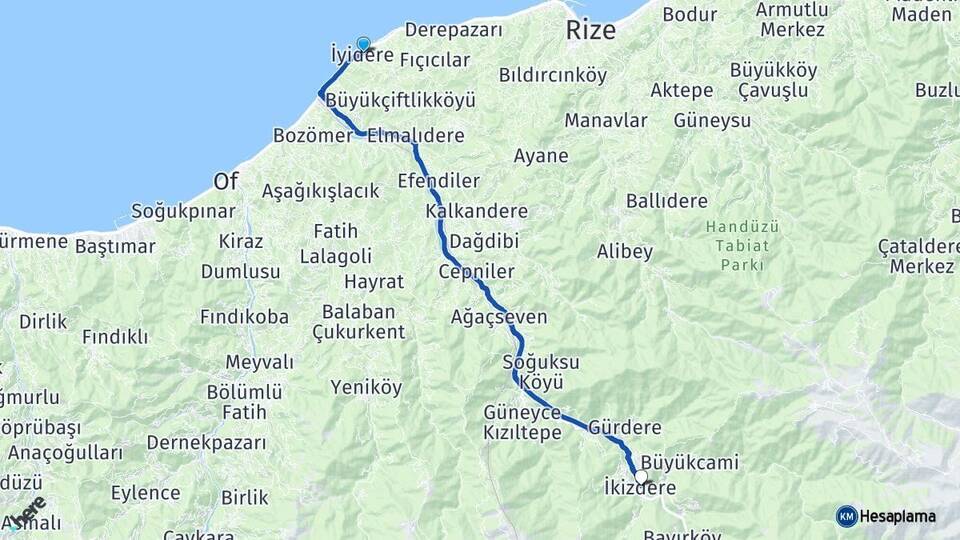 Rize İyidere İkizdere Arası Kaç Km - Yol Haritası