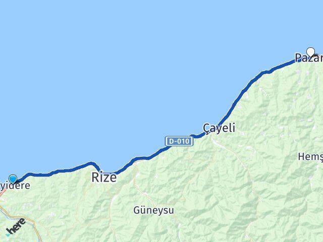 Rize İyidere Pazar Arası Kaç Km - Yol Haritası
