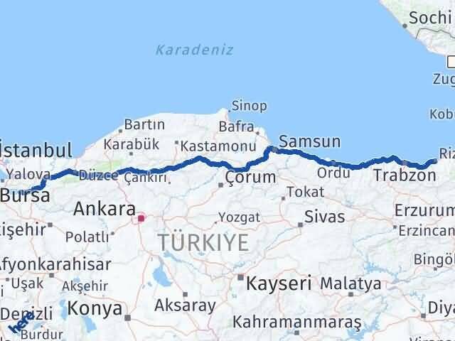 Rize İznik Bursa Arası Kaç Km - Yol Haritası
