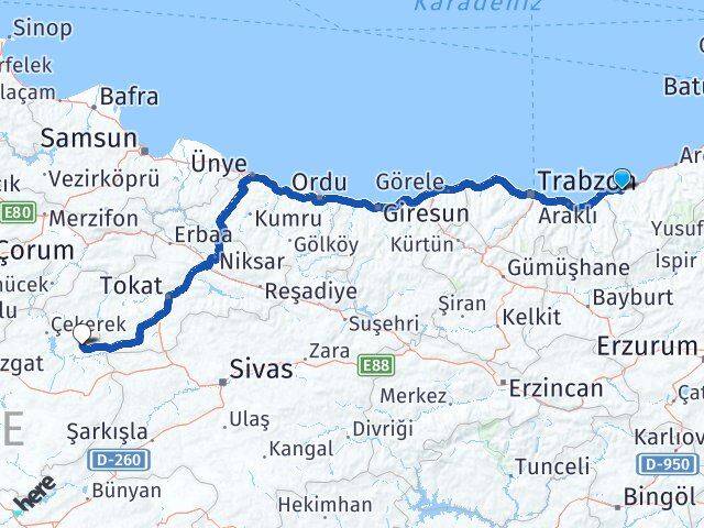 Rize Kadışehri Yozgat Arası Kaç Km - Yol Haritası