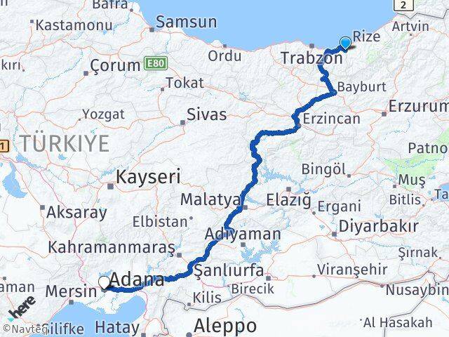 Rize Kalkandere Adana Arası Kaç Km - Yol Haritası