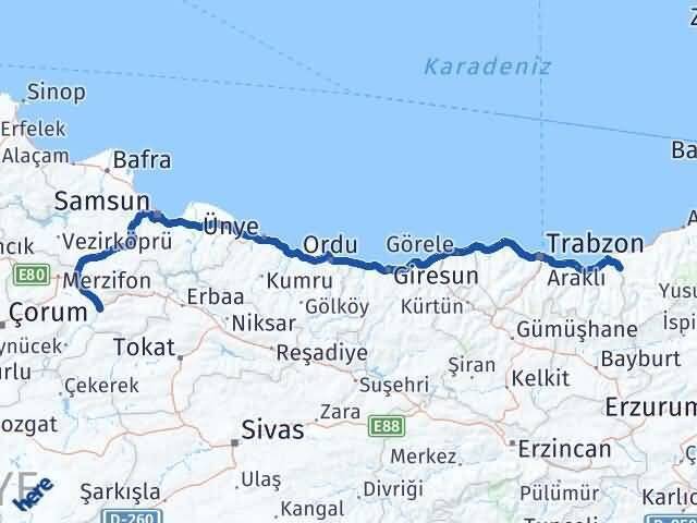 Rize Kalkandere Amasya Arası Kaç Km - Yol Haritası