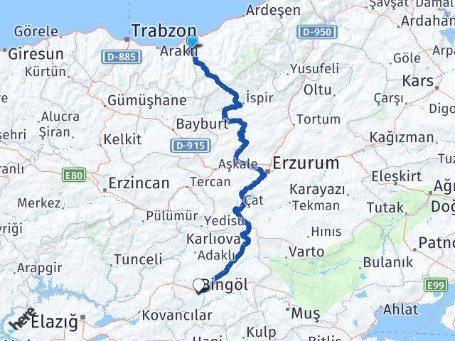 Rize Kalkandere Bingöl Arası Kaç Km - Yol Haritası