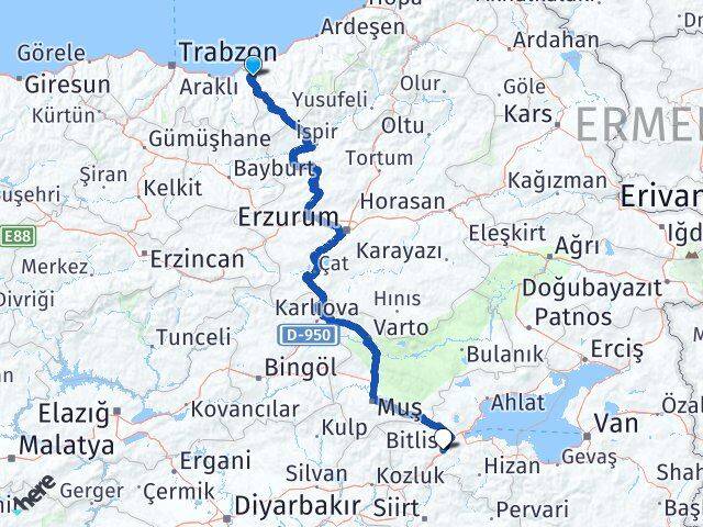 Rize Kalkandere Bitlis Arası Kaç Km - Yol Haritası