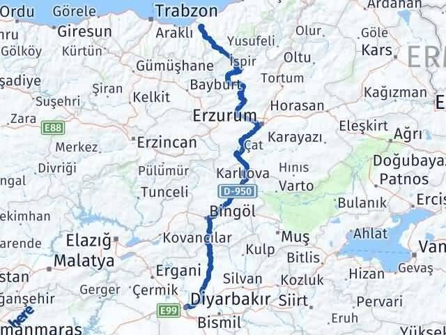 Rize Kalkandere Diyarbakır Arası Kaç Km - Yol Haritası