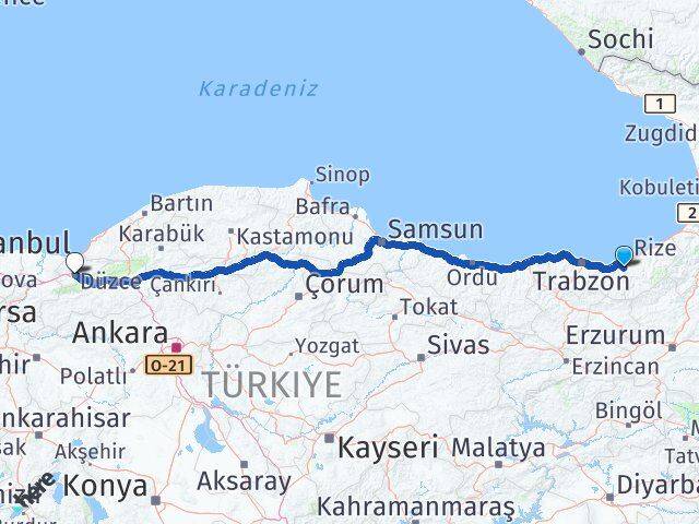 Rize Kalkandere Düzce Arası Kaç Km - Yol Haritası