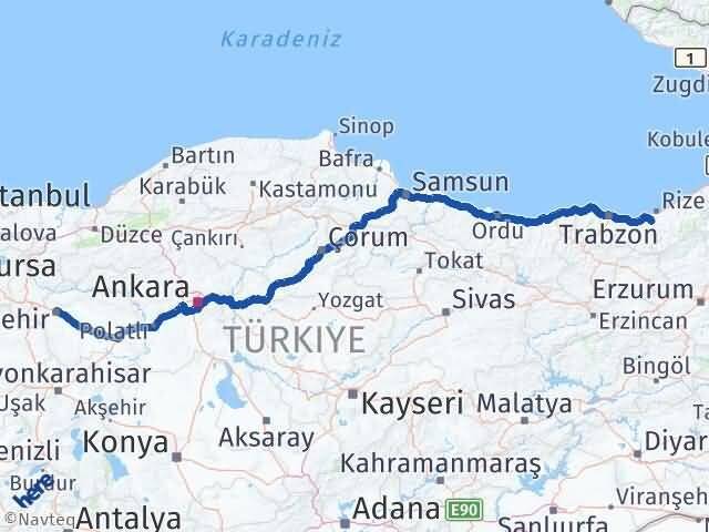 Rize Kalkandere Eskişehir Arası Kaç Km - Yol Haritası