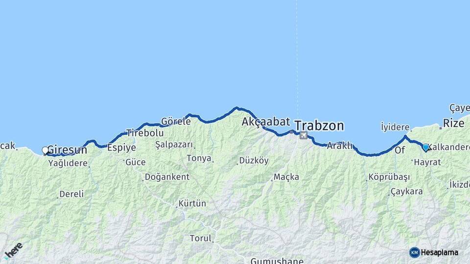 Rize Kalkandere Giresun Arası Kaç Km - Yol Haritası