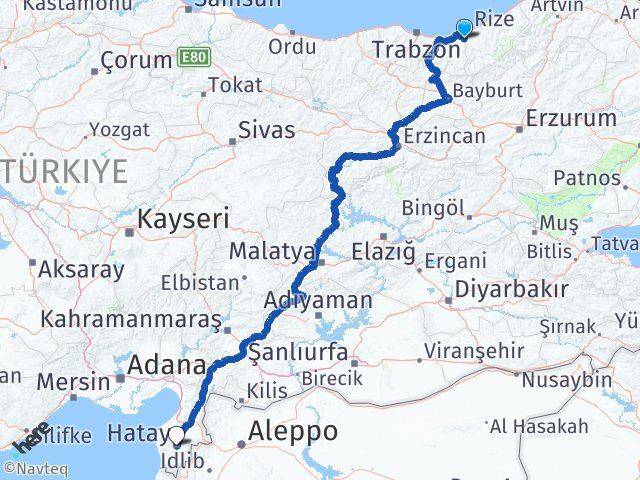 Rize Kalkandere Hatay Arası Kaç Km - Yol Haritası