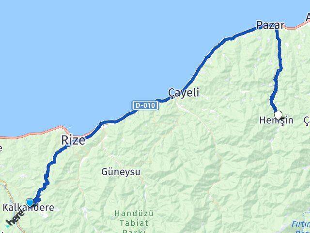 Rize Kalkandere Hemşin Arası Kaç Km - Yol Haritası