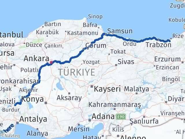 Rize Kalkandere Isparta Arası Kaç Km - Yol Haritası