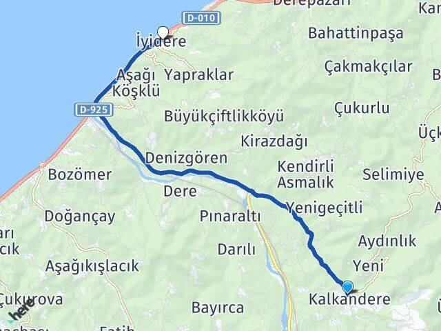 Rize Kalkandere İyidere Arası Kaç Km - Yol Haritası