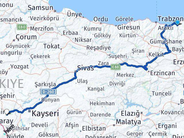 Rize Kalkandere Nevşehir Arası Kaç Km - Yol Haritası